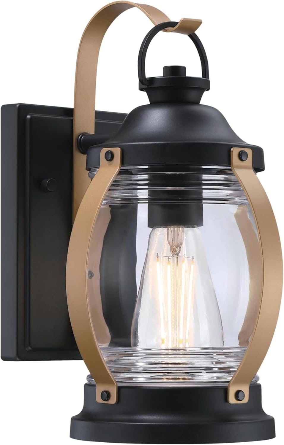 Canyon Traditional One-Light, Outdoor Exterior Wall Fixture, Matte Black with Heirloom Brass Finish, Clear Glass
