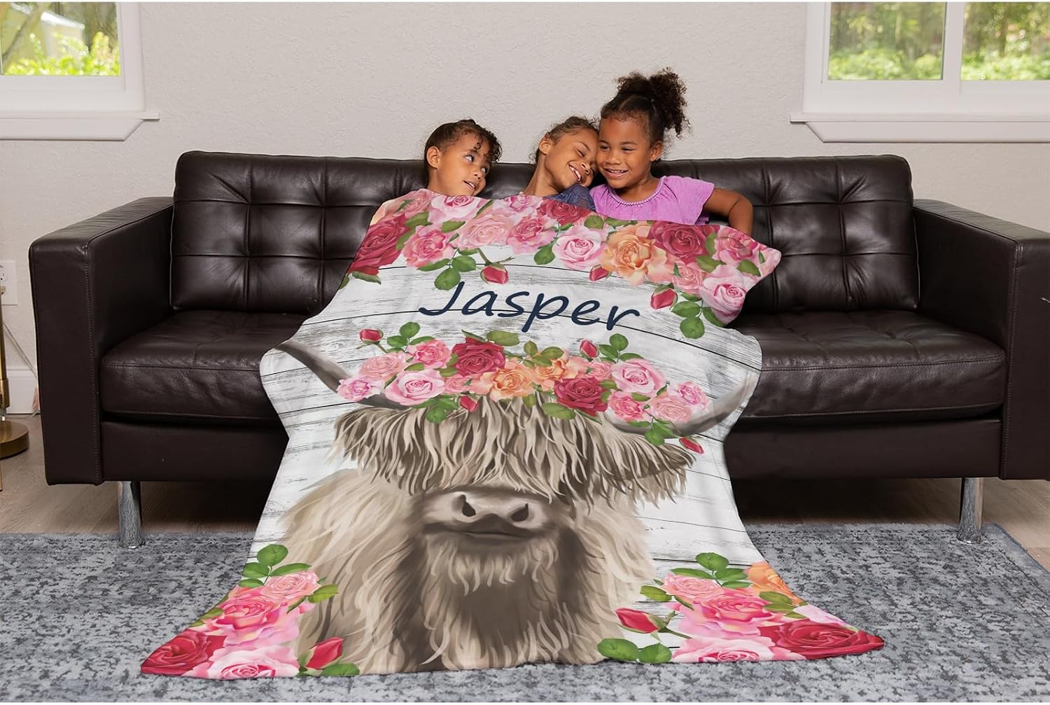 Custom Cow Throw Blanket for Newborn Toddler Kid with Name,Custom Cow Flower Nursery Blanket,Custom Baby Blankets for Girls Boys,Cow Blanket for Kids Nursery Decor,Personalized Baby Blankets Gifts