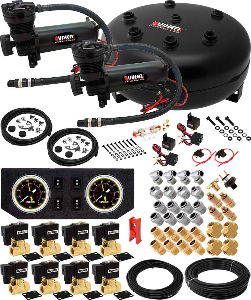 Vixen Air Suspension Kit for Truck/Car Bag/Air Ride/Spring. On Board System- Dual 200psi Compressor, 4 Gallon Tank. For Boat Lift,Towing,Lowering,Load Leveling,Onboard Train Horn VXX1209GB/4840DB