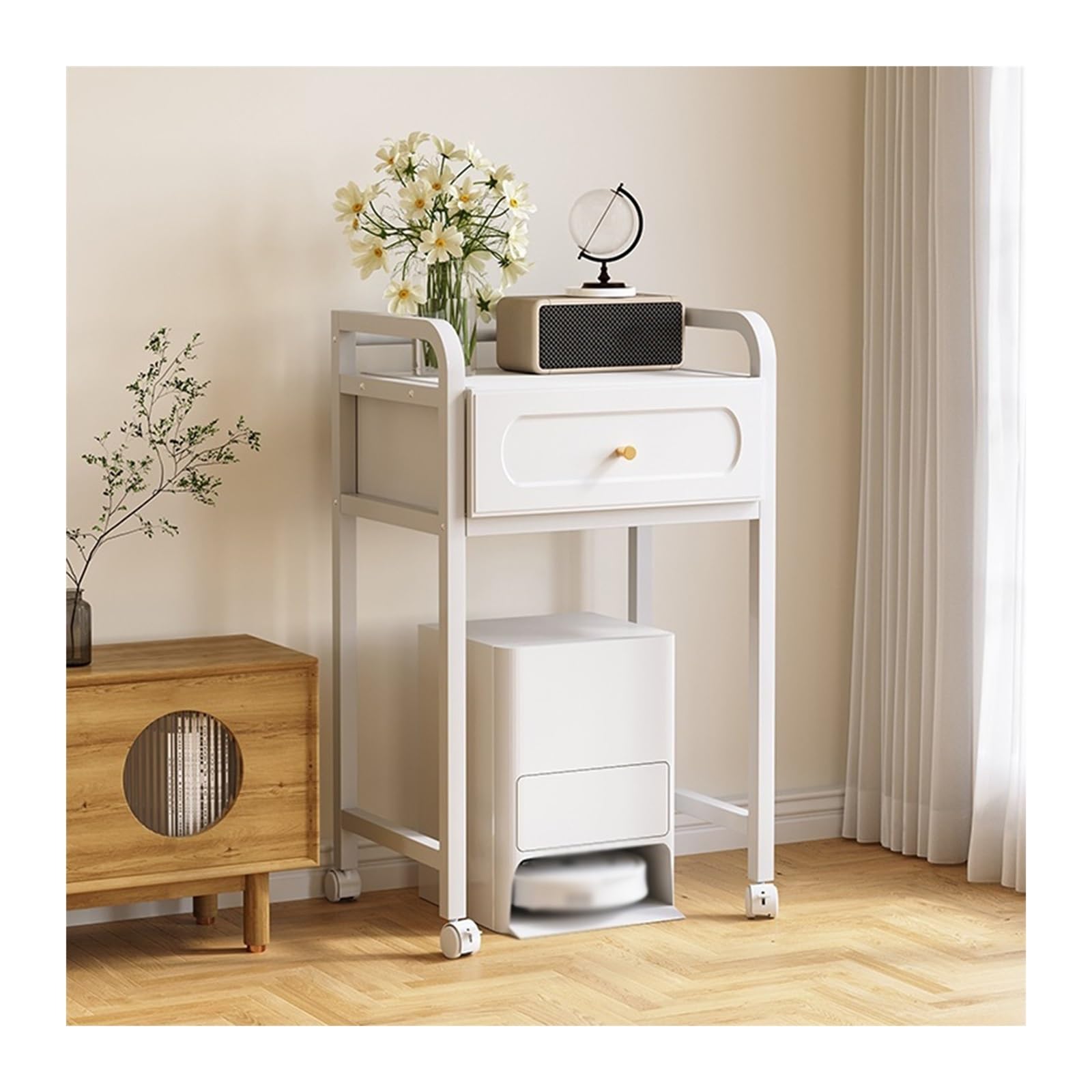 Gabinete de muebles organizador de barredora robot y estante móvil para el hogar
