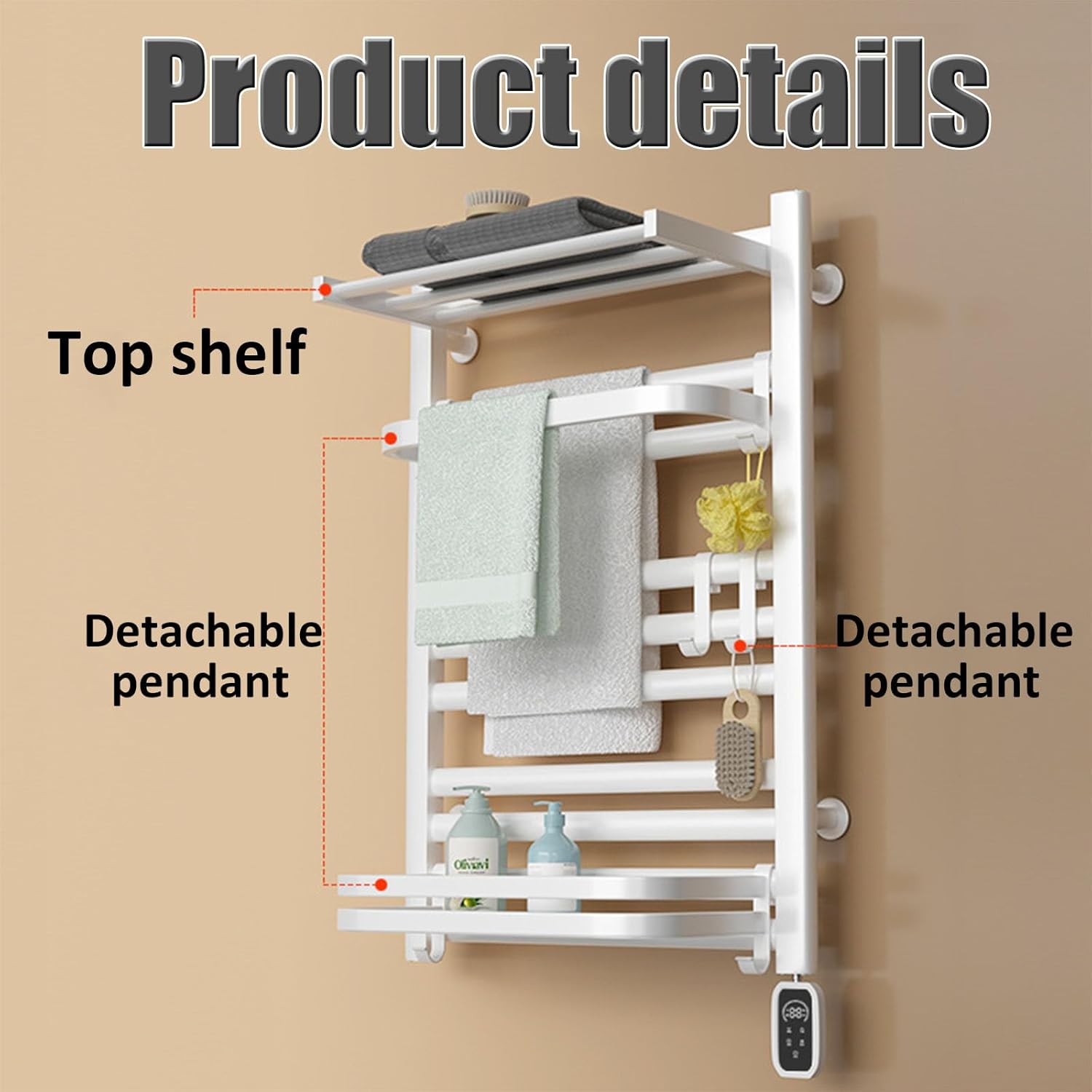 60 A Left Line Wall Mounted Towel Warmer with Timer & Top Shelf - Heated Towel Rack for Bathrooms Dry Towels Bathrobes & Blankets - Space-Saving Design