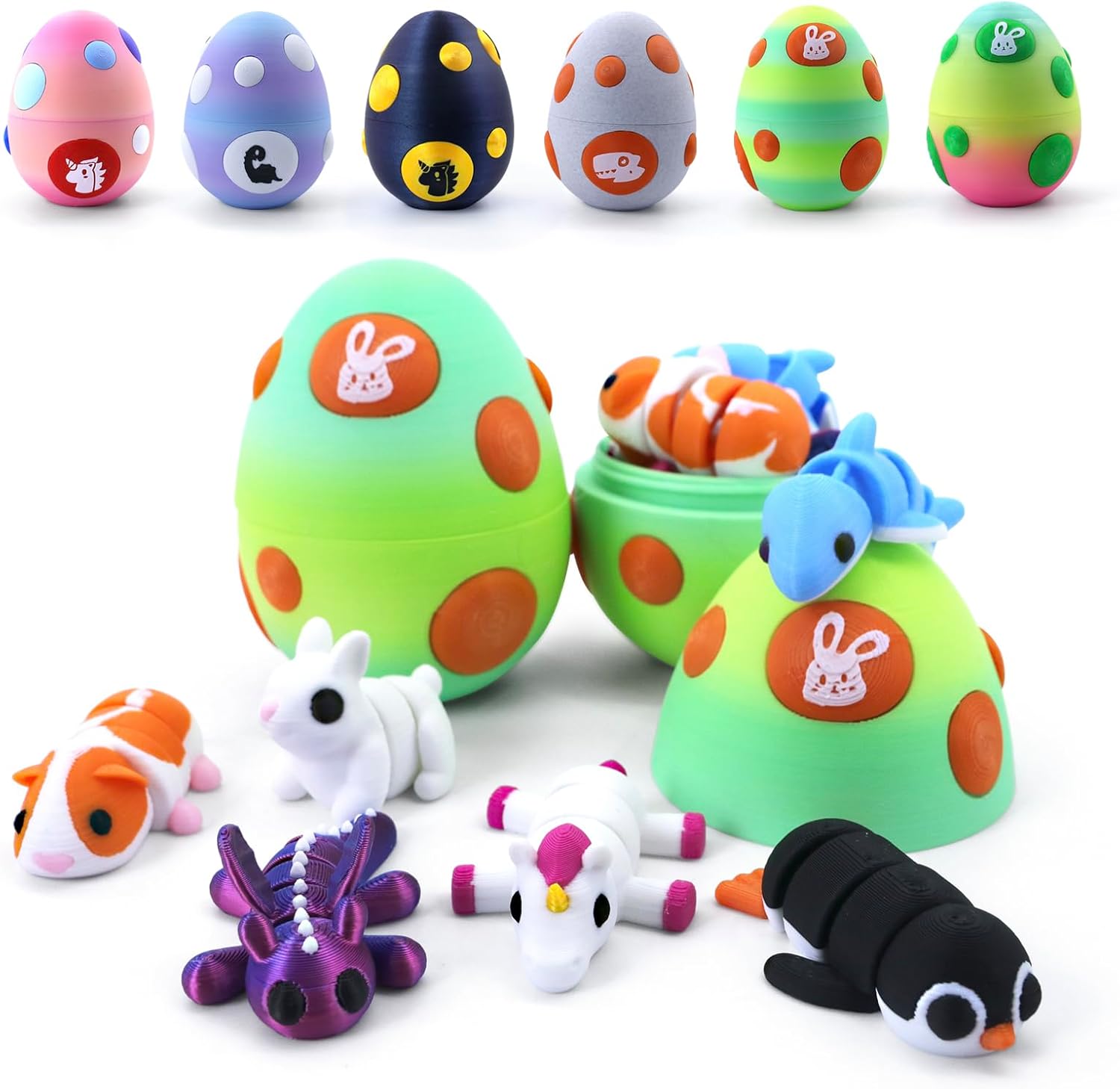 3D Printed mini Animals Egg with Mini Animal Toys Inside, Easter Basket Stuffers,Pre Filled Easter Eggs Bulk with Toys, Reusable Easter Basket Essentials Gifts, Easter Egg Hunt Supplies,Party Favors