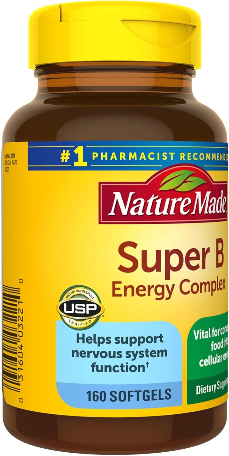 Nature Made Super B Energy Complex, Dietary Supplement for Brain Cell Function Support, 160 Softgels, 160 Day Supply : Health & Household