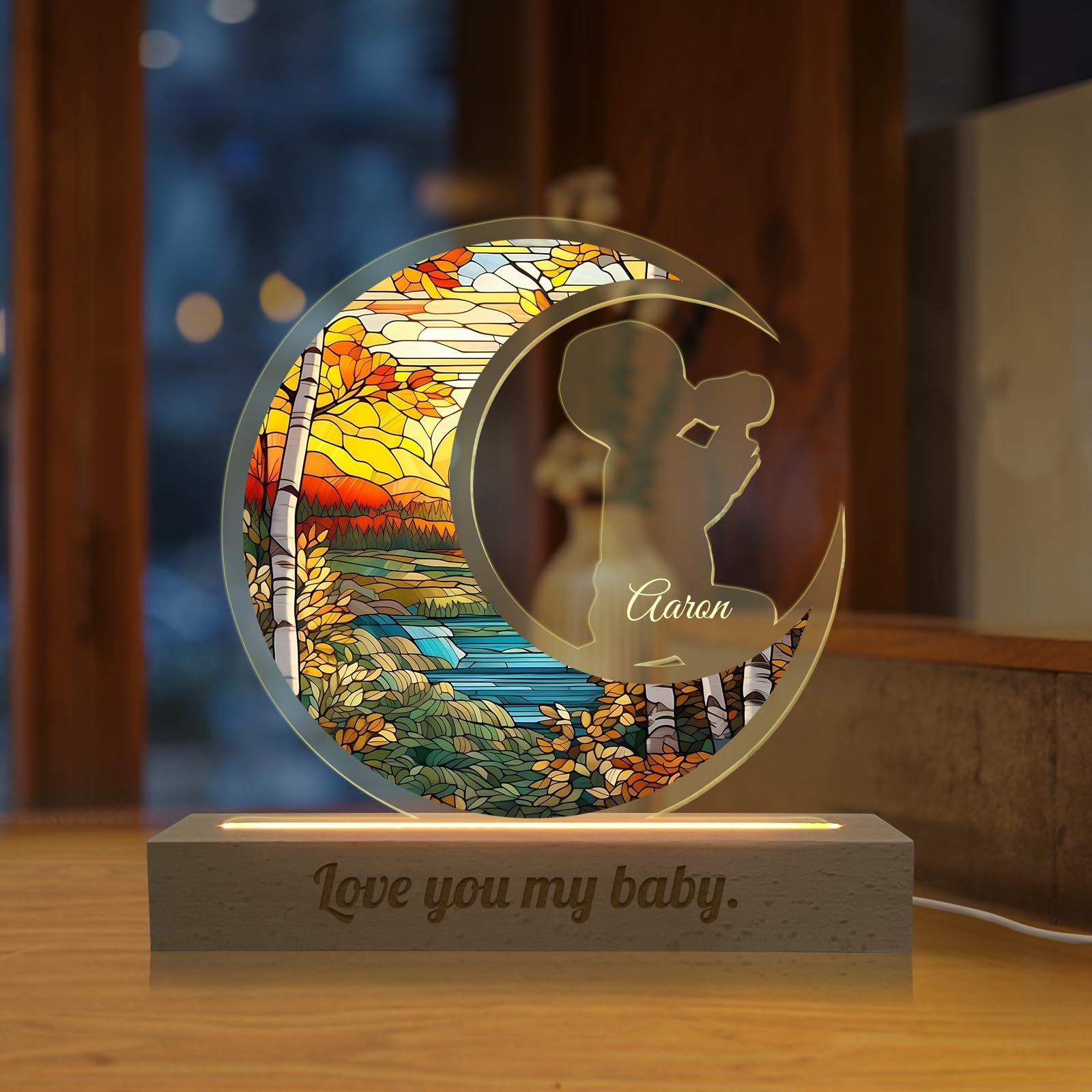 Custom Acrylic Moon Night Light with Text, Personalised Name And Date Acrylic Night Light for Kids, Customised ChildrenS Bedroom Decoration Night Light, Personalised Gifts for Boys, Girls, Newborns