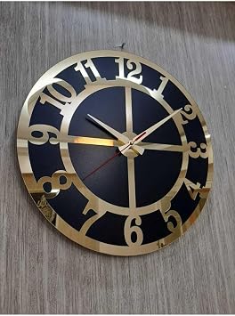 40x40 Cm Duvar Saati Siyah  ift Katmanl  Mdf Alt n Sar  Aynal  Pleksi Rakaml