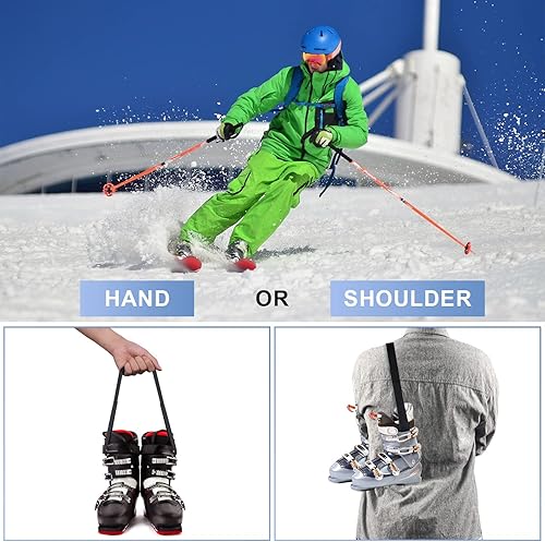 Miniatura 4 de 2 correas de transporte para botas de esquí, correas ajustables para llevar al hombro de esquí, accesorios de esquí para adultos, adolescentes,