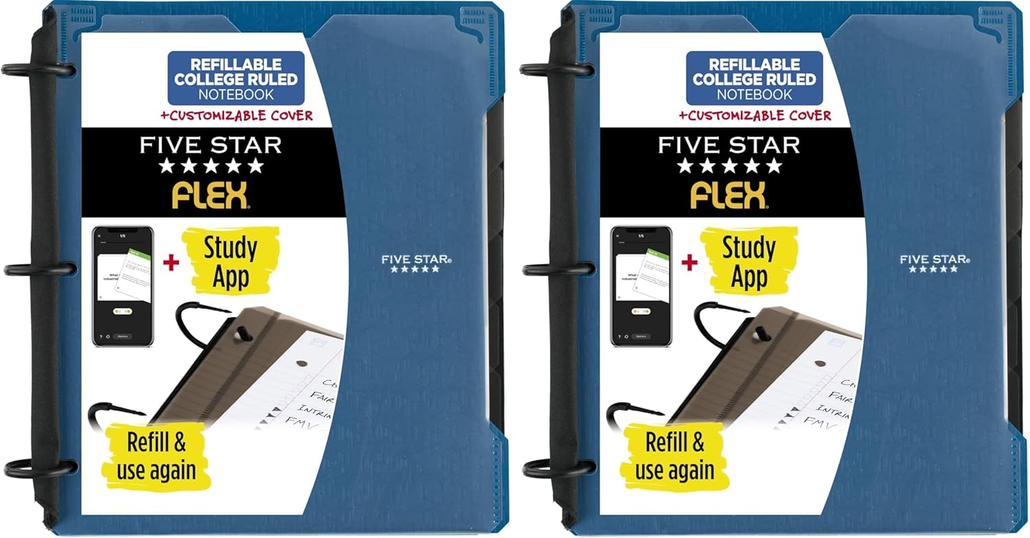 Five Star Flex Refillable Notebook + Study App, 1 Inch Binder with Customizable Cover, College Ruled Notebook and 3 Ring Binder, Hybrid NoteBinder, 200 Sheet Capacity, Green (29326AQ8) (Pack of 4)