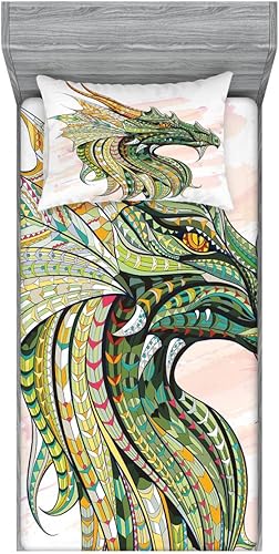 Miniatura 54 de Ambesonne Juego de sábanas bajeras y fundas de almohada de los años 90, patrón geométrico en estilo retro, formas redondas de triángulo de media