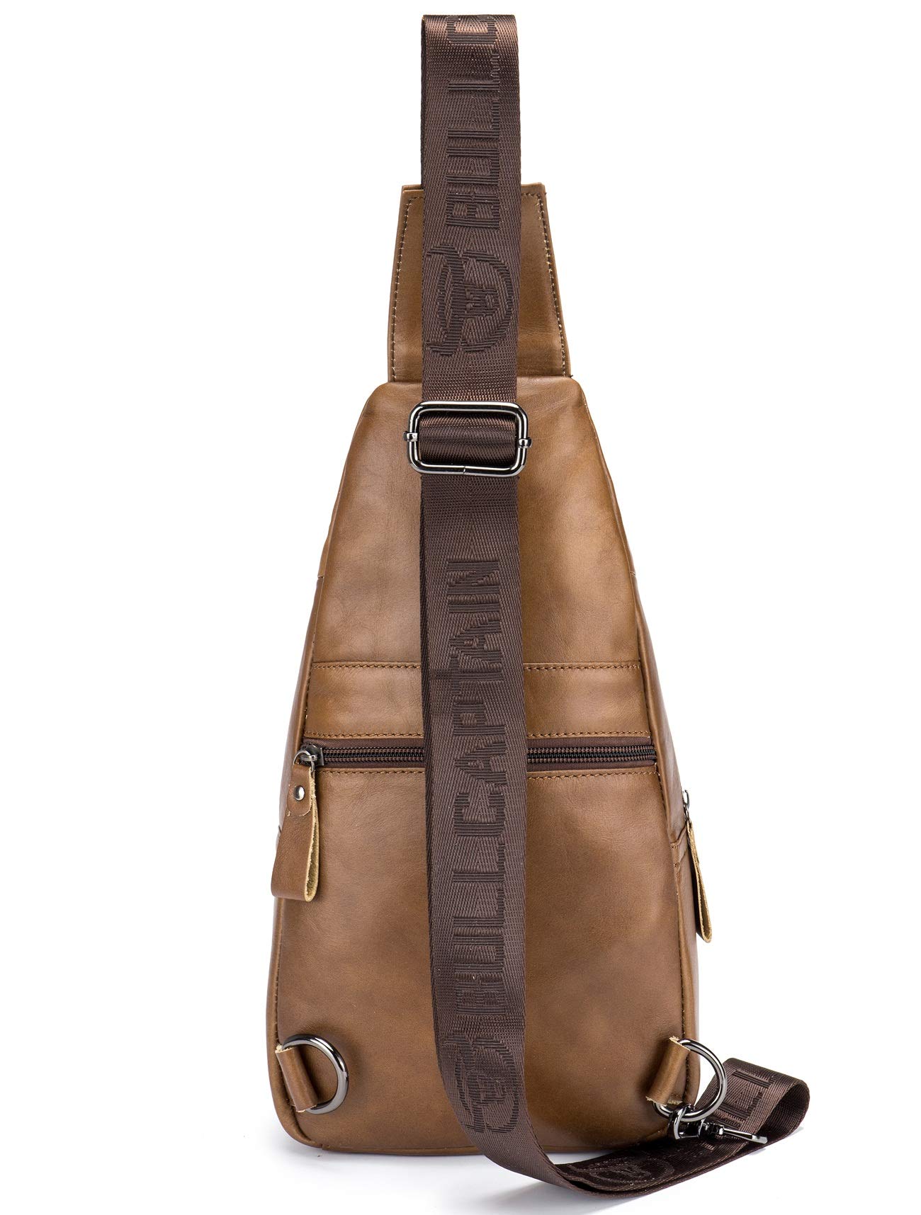 BULLCAPTAIN Leather Men Sling Bag Casual Crossbody Chest Bags Travel Daypack