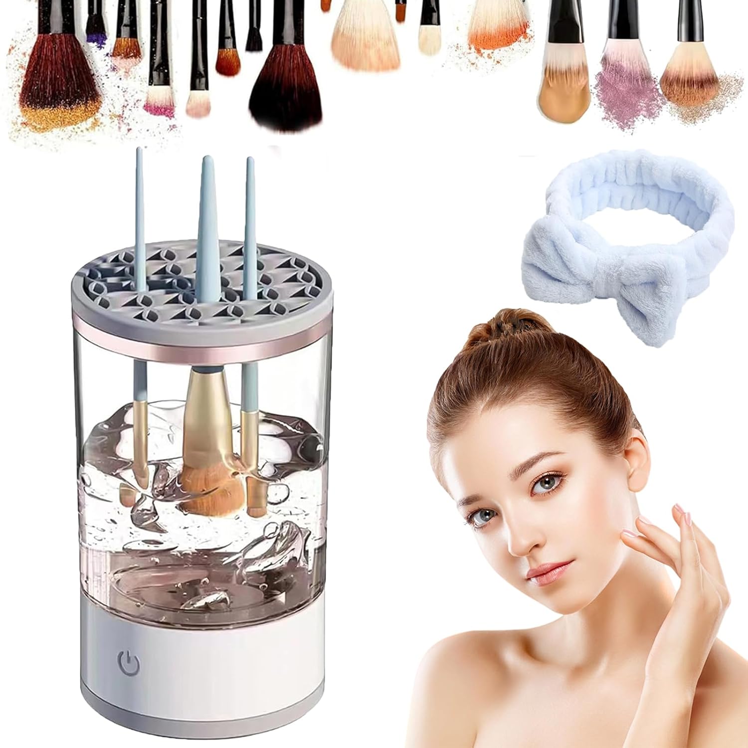 2025 New Make Up Brush Cleaner, Cosmetic Brush Cleaner, Automatic Spinning Makeup Brush Cleaner for All Size Makeup Brush (White-2Pcs)