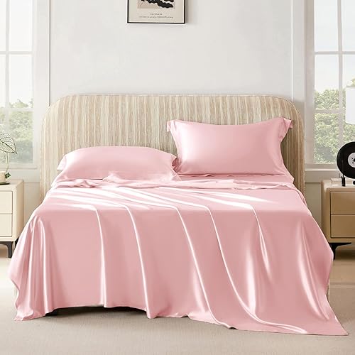 THXSILK Juego de sábanas de seda de 4 piezas de 25 momme 100% seda de morera natural de grado superior, juegos de ropa de cama de lujo ultra suaves