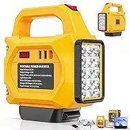 250W Power Inverter Compatible for Dewalt 20V Battery, DC 20V to AC 110V Portable Power Station with 3000LM LED Work Light, 1 AC Outlet, 1 Type-C, 2 USB Ports, for Camping, Emergency Use(No Battery)