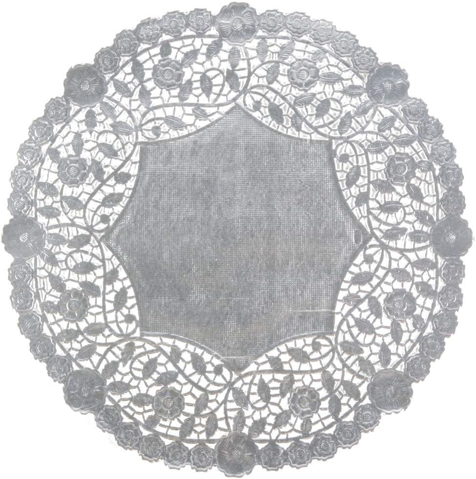 The Baker Celebrations Silver Foil 12 inches Round Paper Lace Table Doilies - Made in Canada (Pack of 50)