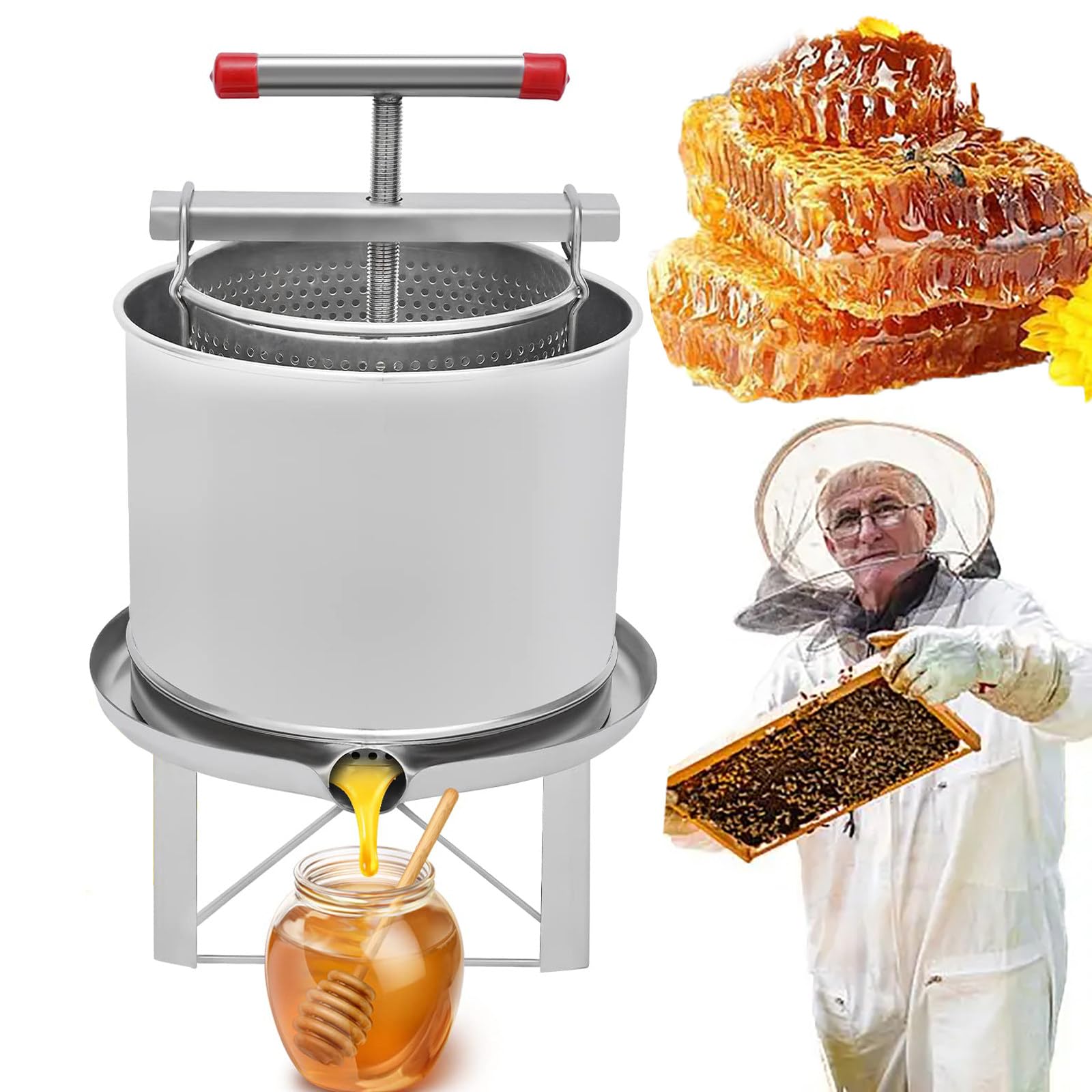 Esta máquina extractora de Miel Manual, máquina Multifuncional para prensar Vino de Frutas, Extractor de Cera de Abejas, Acero Inoxidable (B)