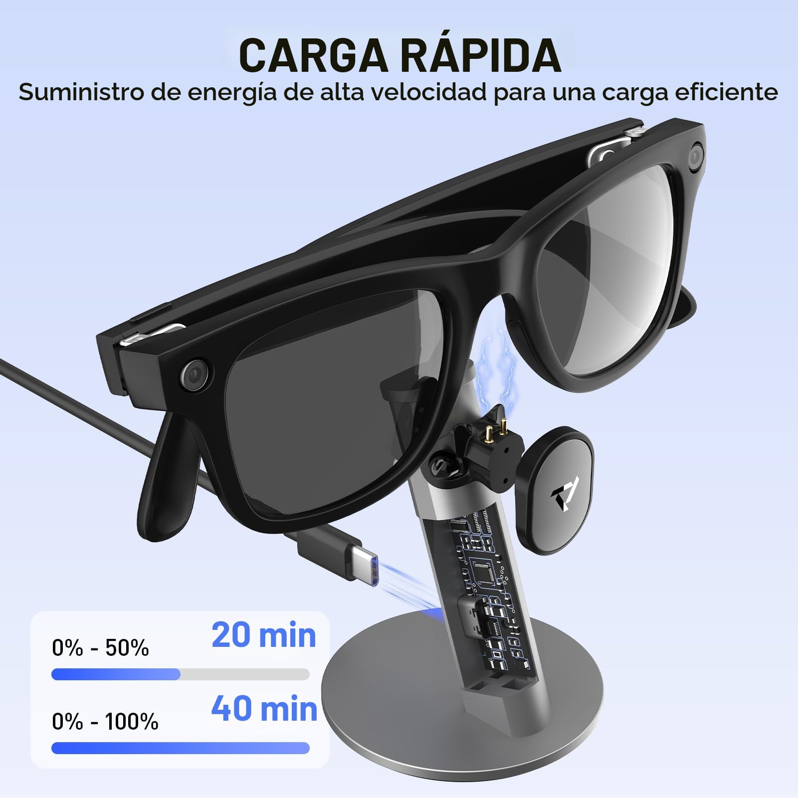 PRISMXR Estación de Carga Compatible con Ray-Ban Meta (Gen 1 y 2) Gafas Inteligentes, Base de Carga de Aluminio para Wayfarer/Headliner/Skylar, compacta y portátil para Viajes, Gris- Carina S1