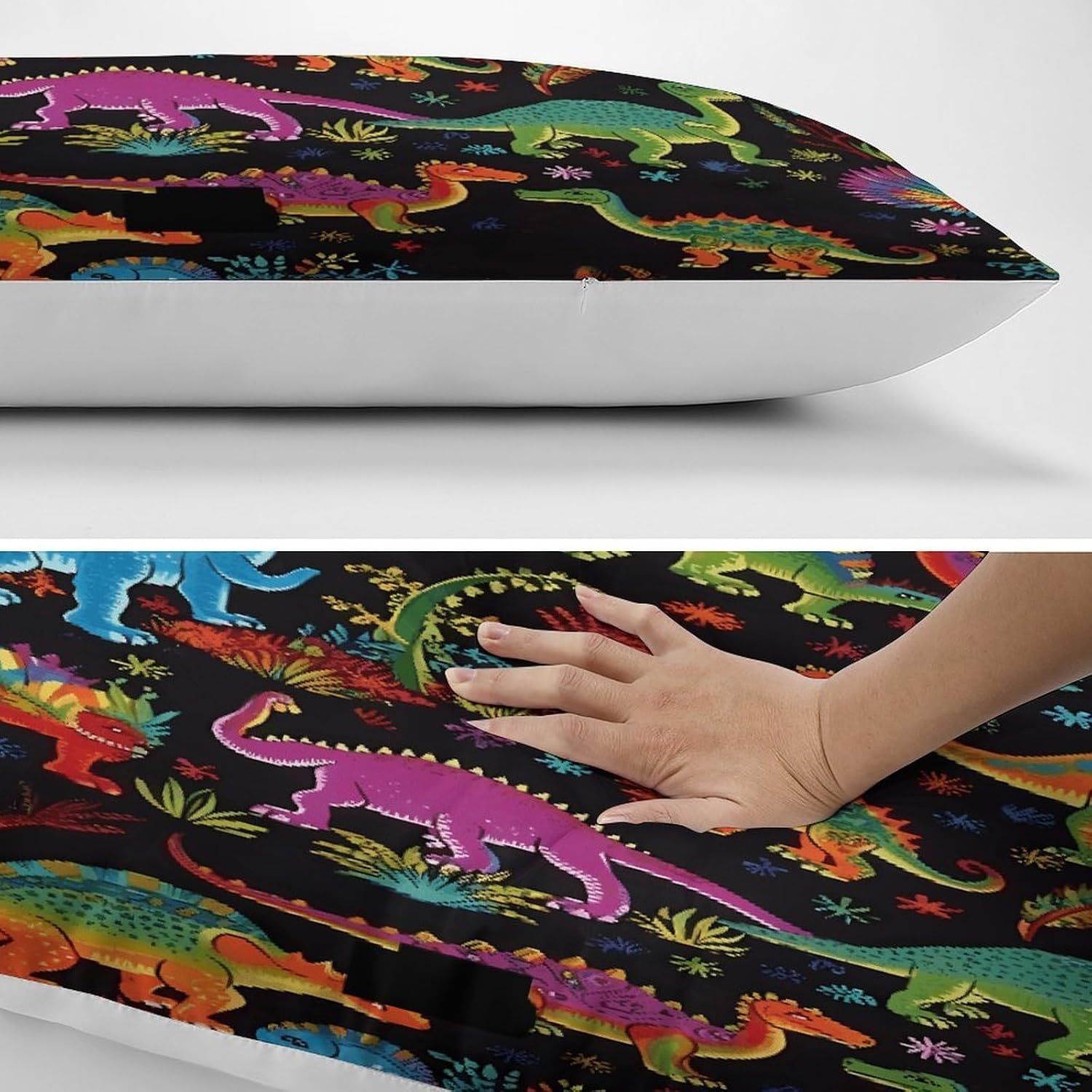 Cartoon Dinosaur Pillow Cover Long Lumbar Pillow Cover Bedding Body Pillows Case Breathable & Skin-Friendly Pillowcase with Zipper Pillowcover for Bed Sofa Bench Pillow Case 19x53 Inch