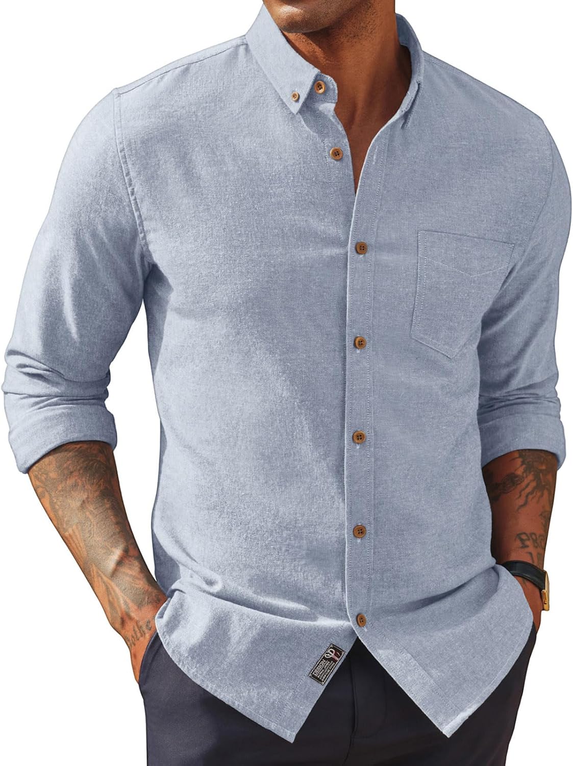 PJ PAUL JONES Mens Classic Fit Linen Shirts Long Sleeve Button Down Business Casual Shirts