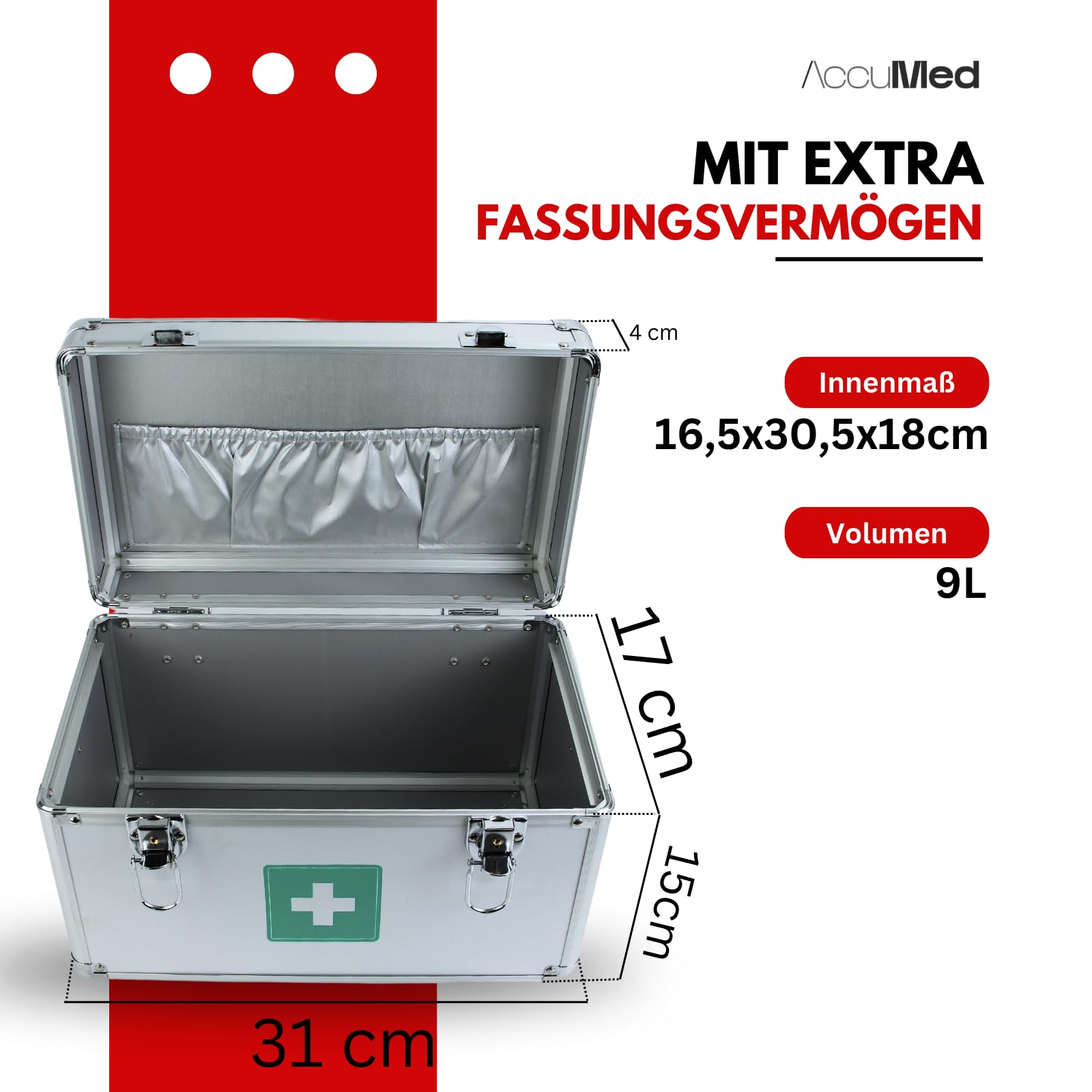 Magnet-Kauf Alu Medizinkoffer Erste Hilfe Koffer für Betriebe Sport Fussball Medizinbox leer abschließbar aus Metall Verbandskoffer Arzneikoffer