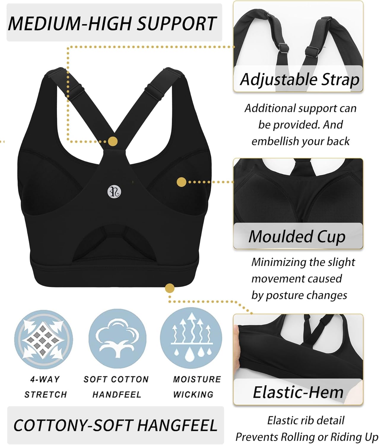 RUNNING GIRL High Impact Sports Bras for Women, High Support Running Adjustable Sports Bra Molded Cup Strappy - Image 5