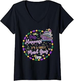 Womens Ship! It’s a Cruise Mardi Gras Trip Matching Family Reunion V-Neck T-Shirt