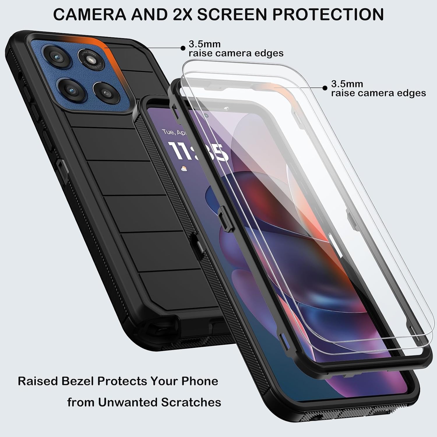 KECAI for Motorola Moto G Stylus 2025 Case with Belt Clip Holster,2X Screen Protector,Heavy Duty Shockproof Drop Protection Military Grade Rugged Full Body Phone Cover with Kickstand (Black)