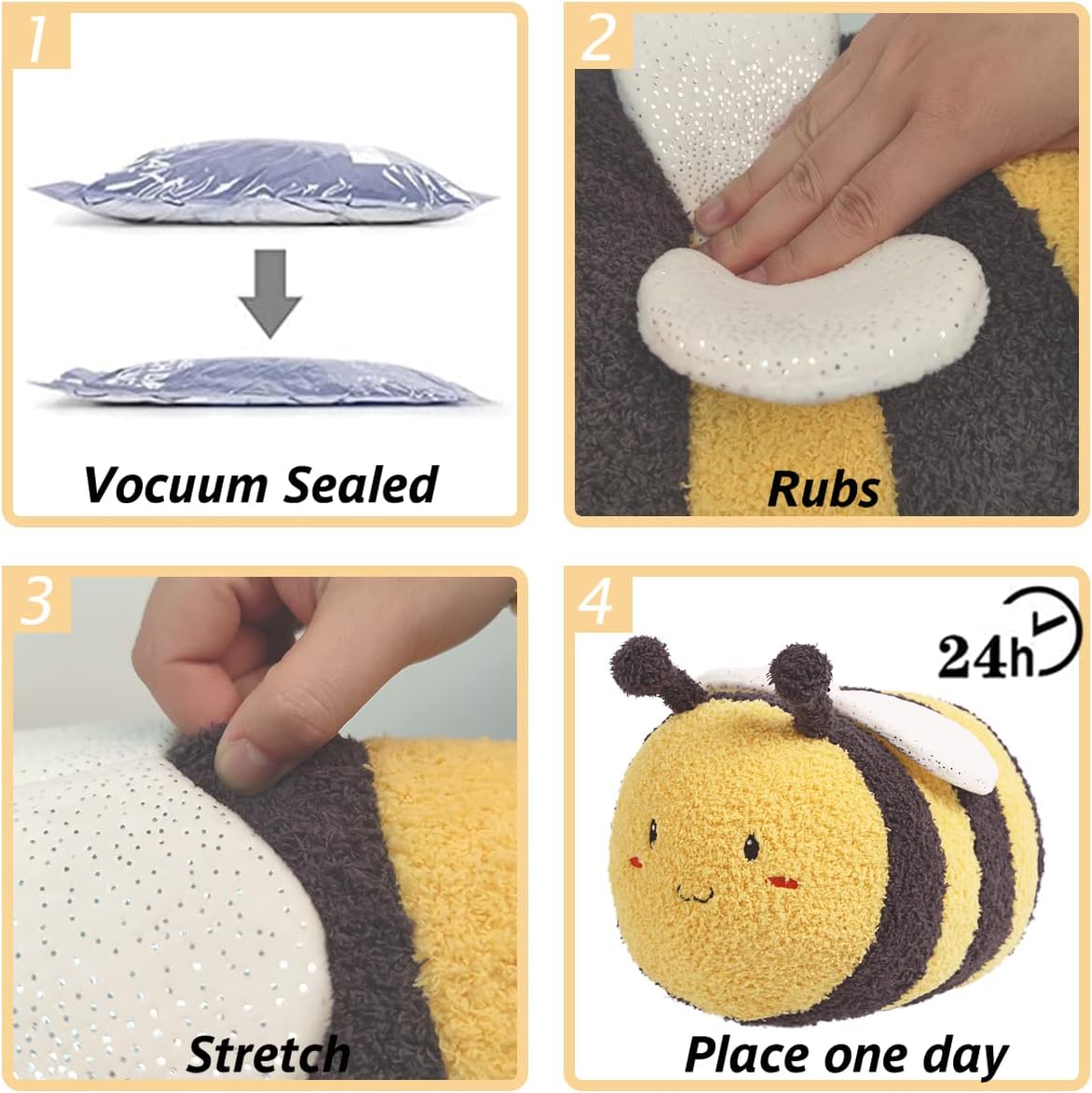 ARELUX 14in Soft Bee Stuffed Animal Plush Toy Cute Fuzzy Bumblebee Plushies Doll Realistic Cartoon Honeybee Anime Pillow Room Decor Birthday for Kids Friends Boys Girls