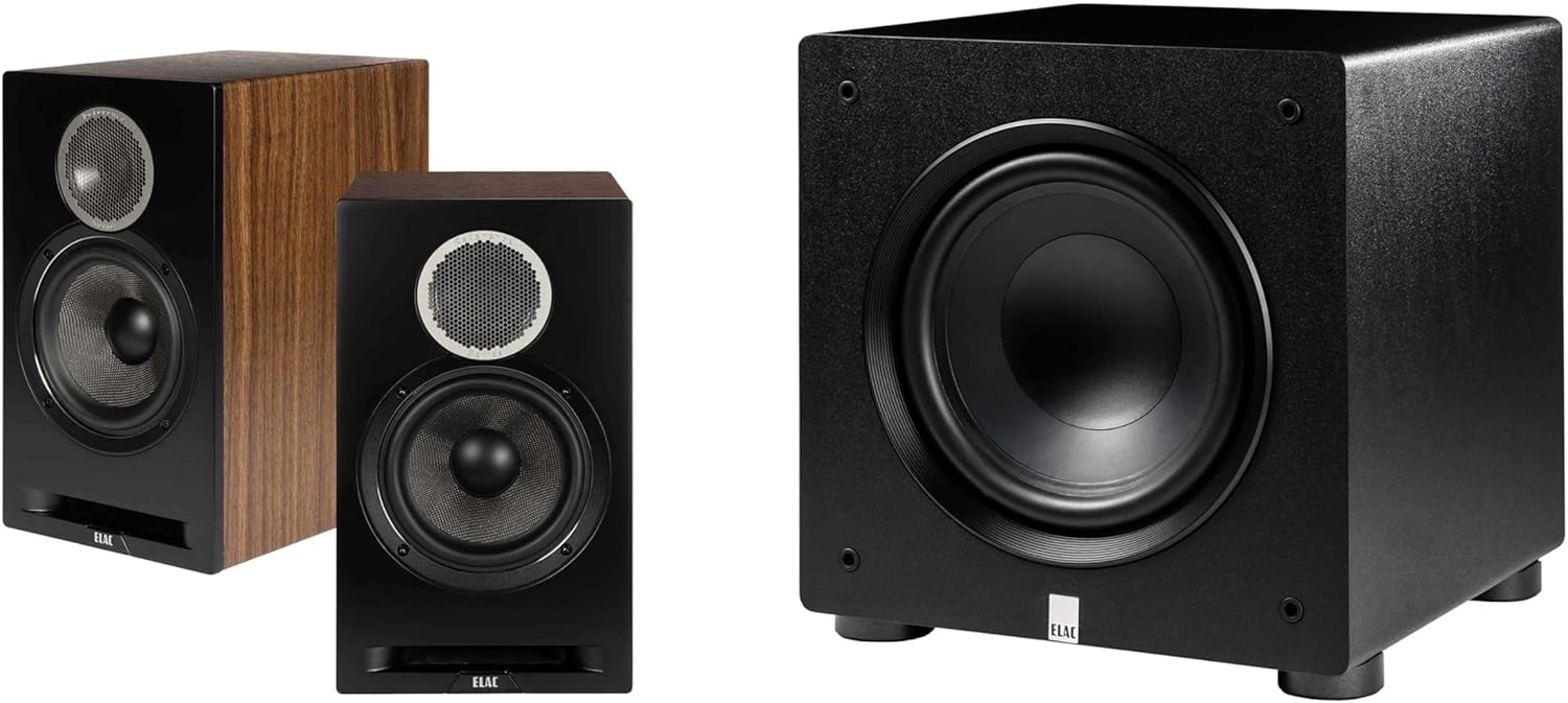 ELAC DBR62-BK - Debut Reference 6.5" Bookshelf Speakers - Black, Pair PS250-BK - Varro Premium 10" 250 Watt Powered Subwoofer with Auto-EQ