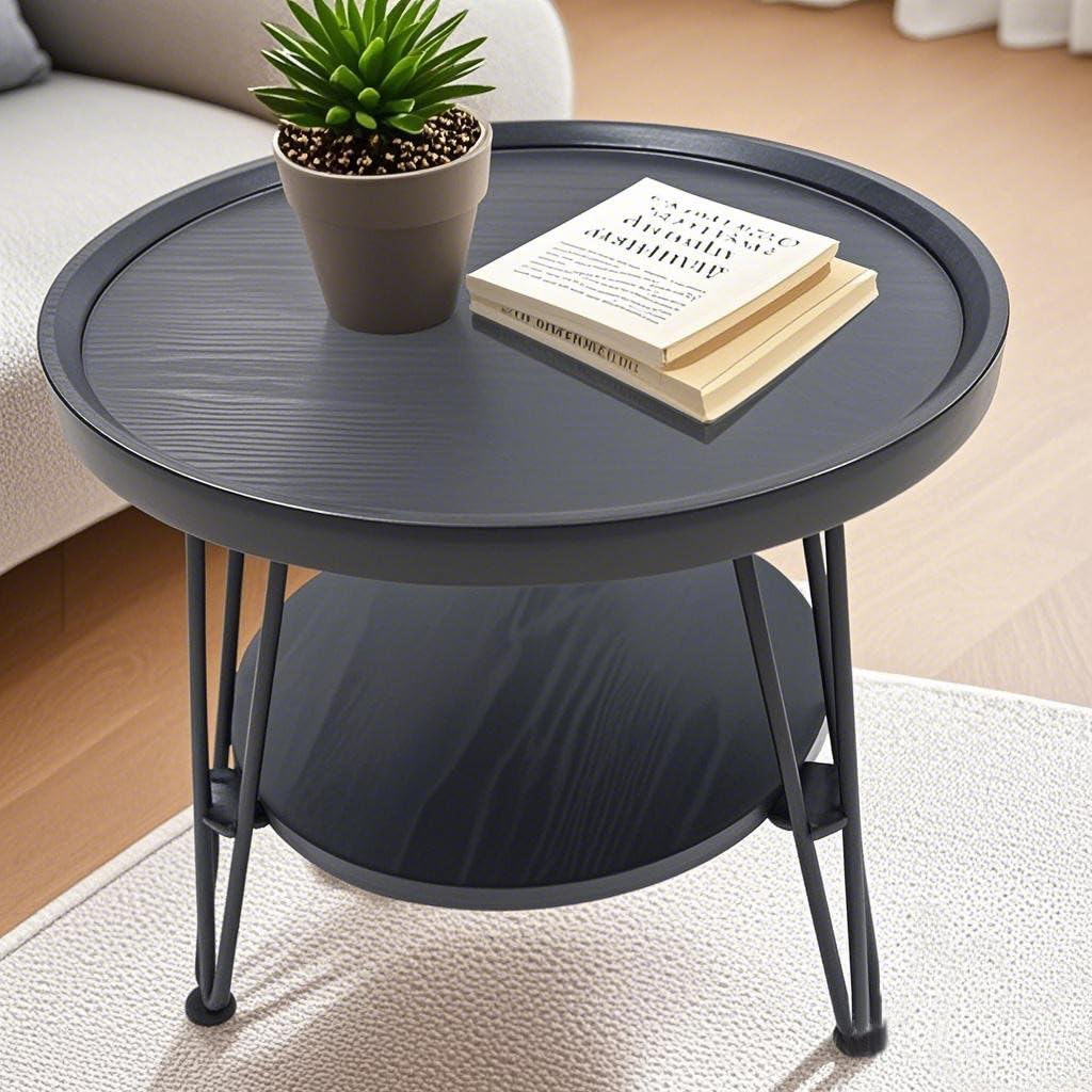 Mesa de Centro Redonda de 2 Niveles Negro, 50 x 60 cm (Ø x H)
