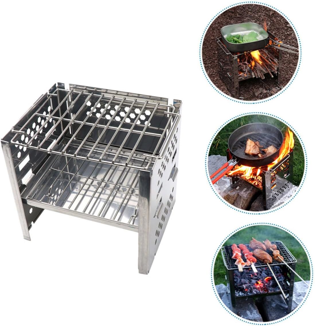 YARNOW Stainless Steel Bbq Grill Portable Folding Camping Stove Adjustable Height Outdoor Barbecue Grill for Picnic Hiking Cooking