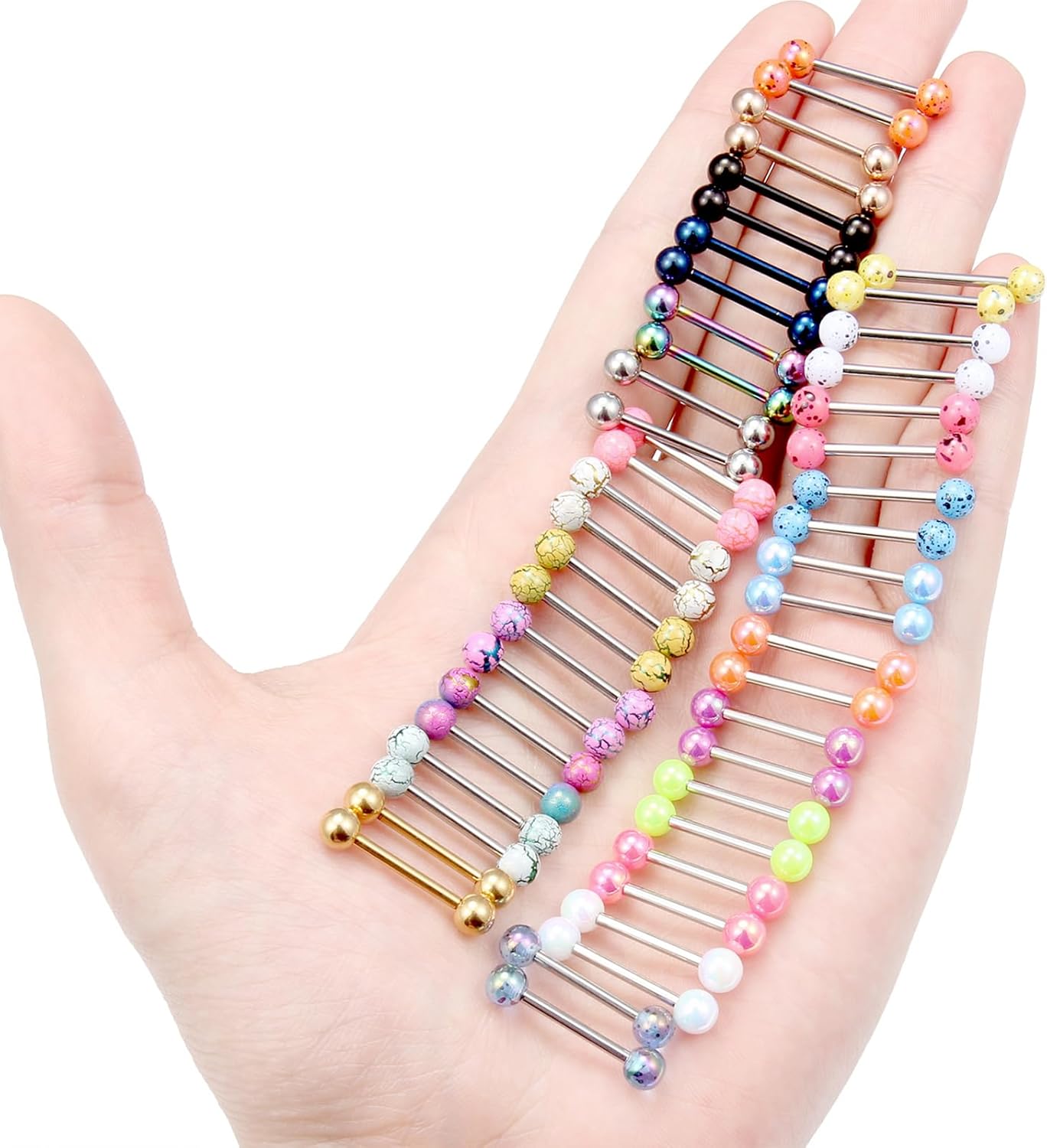 Vsnnsns 24 Pairs 14G Tongue Rings Nipple Piercing Jewelry Surgical Steel Straight Barbell Tongue Rings Glow in Dark Nipple Piercing Jewelry for Women Men 14 Gauge 14MM 16MM - Image 7