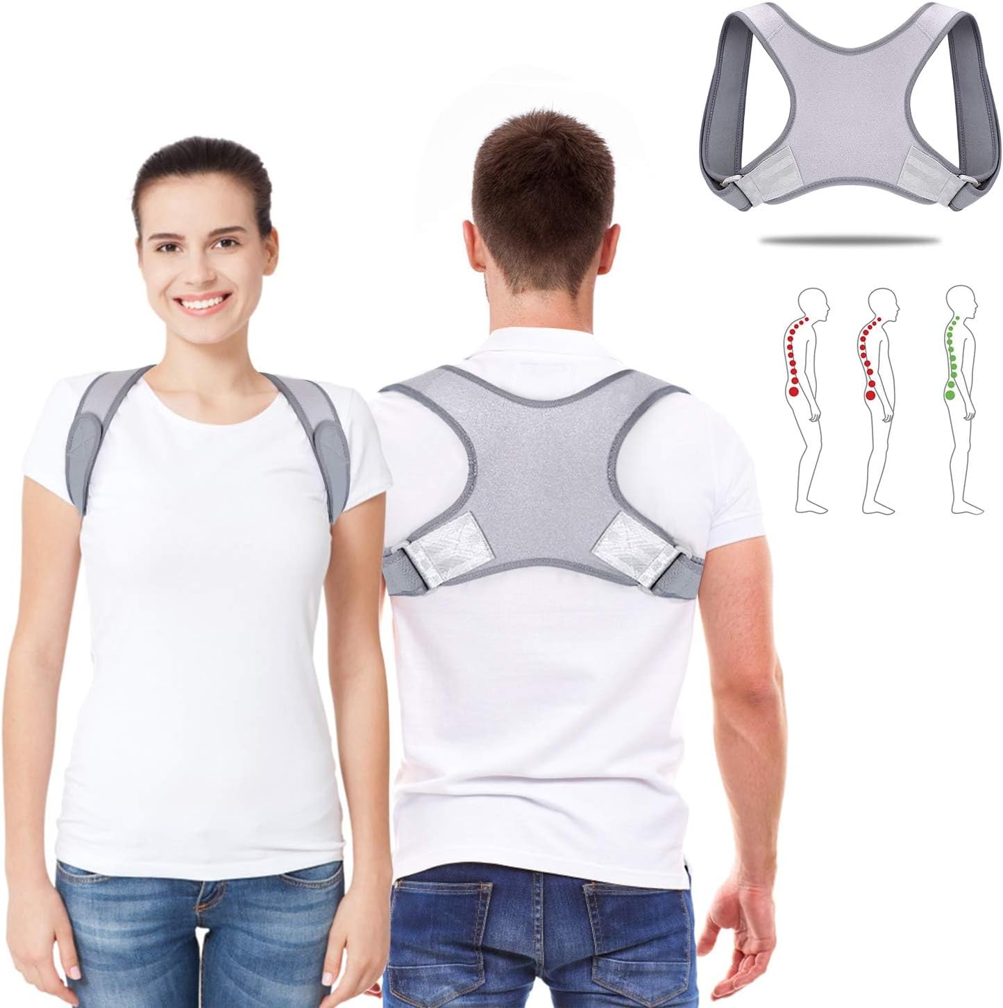 Adjustable Posture Corrector Belt for Men and Women Back Straight Belt for Men Shoulder Support Straps Back Pain Brace Straight and Shoulder Support Belt, chest Fit upto 71 to 121cm (Grey)