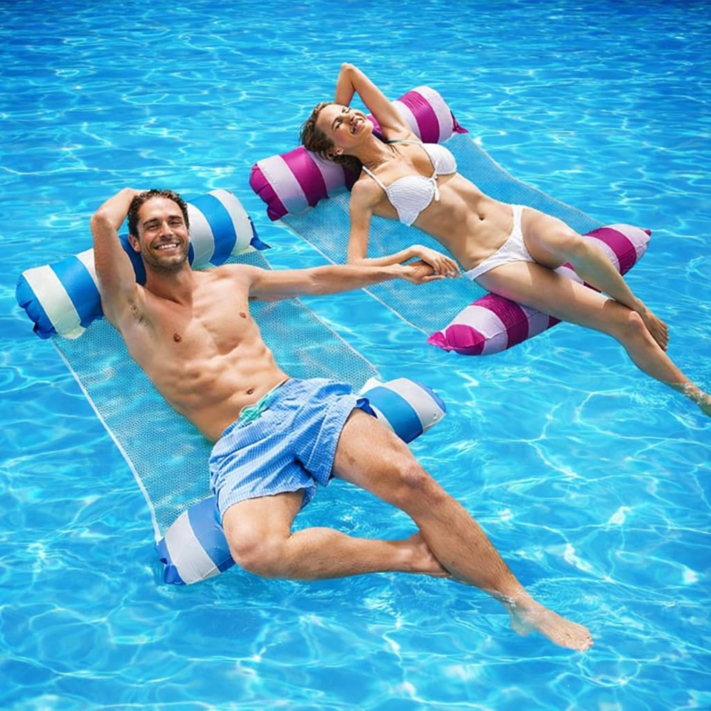 Inflatable Pool Floats for Adults with Manual Air Pump – 4-in-1 Water Hammock, Floating Bed & Pool Chair | Portable Adult Floaties for Swimming Pool, Beach, Lake & Summer Party-image-16