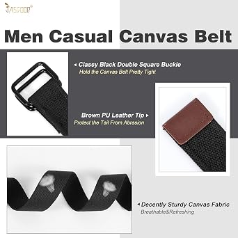 JASGOOD Men Canvas Fabric Belts Casual Web Cloth Belts with Black Double Ring Buckle 2 Pack