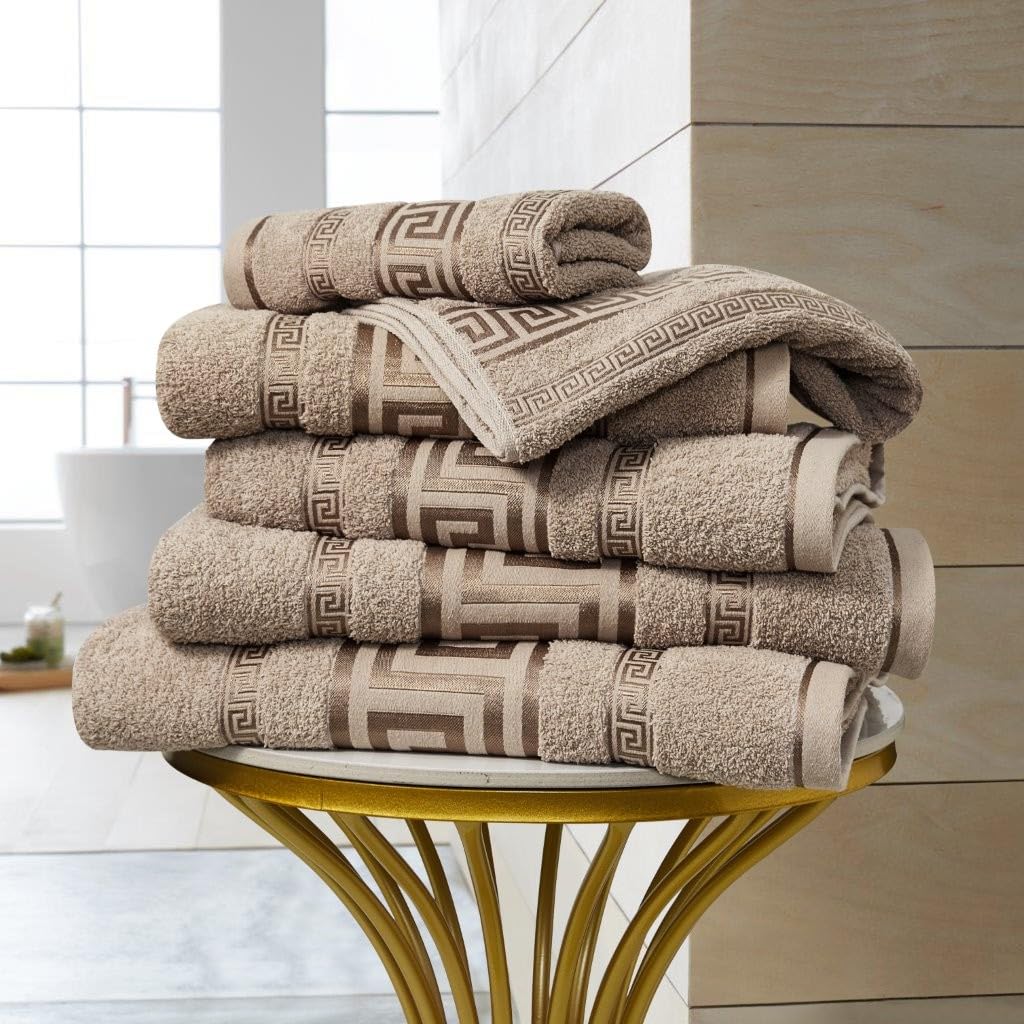 Artistic Fashionista Limited Pure Egyptian Cotton Hotel Quality Super Soft Thick & Absorbent REGENT GREEK Hand Towel, Bath Towel, Bath Sheet (Natural, Jumbo Bath Sheet - Pack 2)