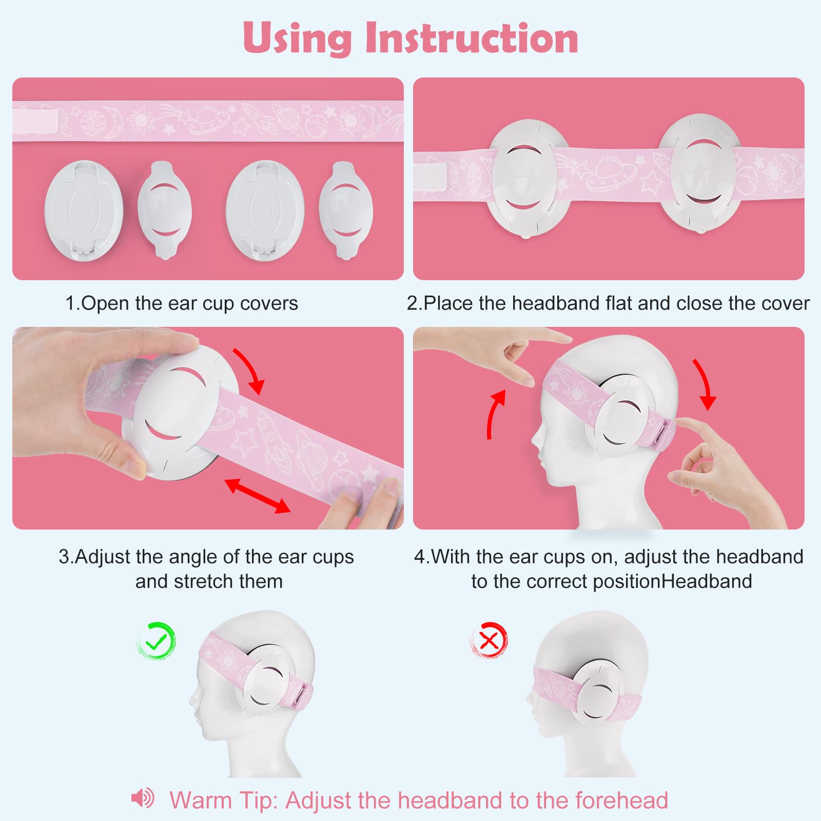 Baby Ear Defenders e protezioni, protezioni per le orecchie dei bambini con morbido cuscino regolabile paraorecchie a cancellazione di rumore per bambini compresa tra 3 mesi e 2 anni 25dB, rosa