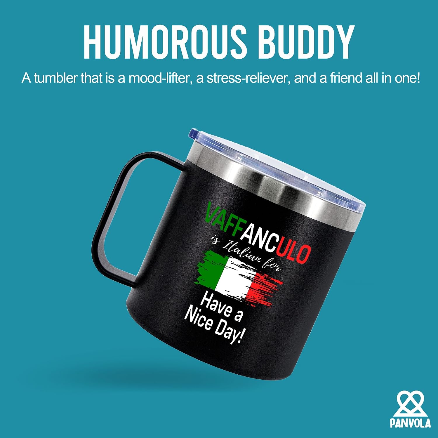 Panvola Vaffanculo Is Italian For Have A Nice Day Italian Gifts For Coworker Friends Sister Brother Family in Italy Insulated Coffee Mug with Handle and Lid 14 oz Black