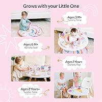 Vista 4 de Move2Play Centro de actividades para bebés 4 en 1 Diseño inspirado en Montessori 8 juguetes interactivos Tiempo boca abajo, Exersaucer y mesa