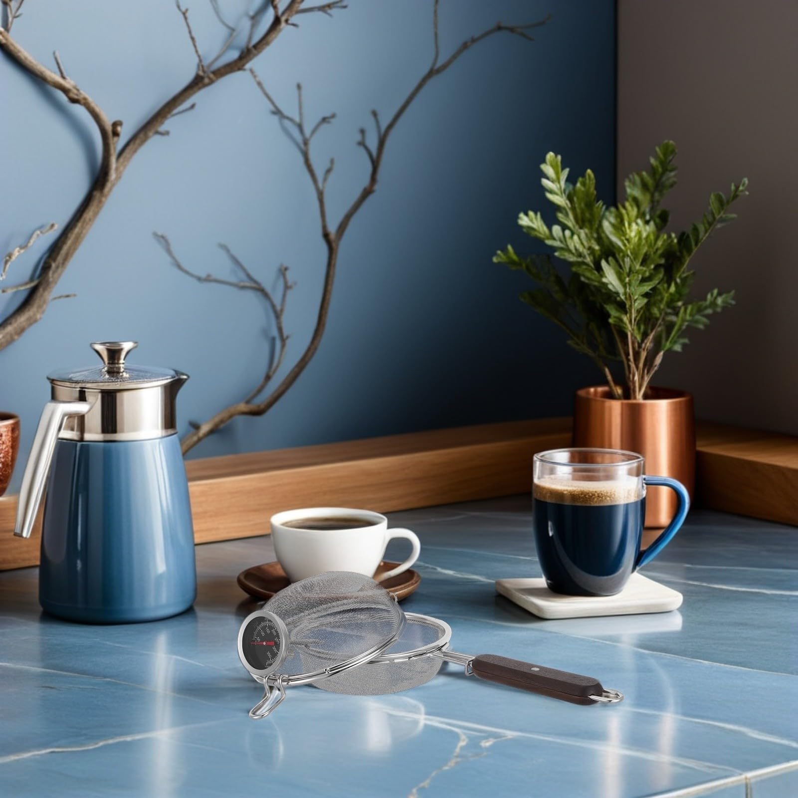 POPETPOP Tostatrice per Chicchi di Caffè in Acciaio Inossidabile con Termometro Integrato, Portatile, Capacità 120g, per Uso Professionale e All'aperto