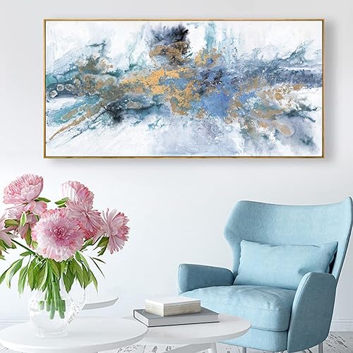 Miniatura 5 de Arte abstracto de pared para sala de estar, lienzo enmarcado de gran tamaño, arte de pared azul marino, arte abstracto para pared, pinturas de arte