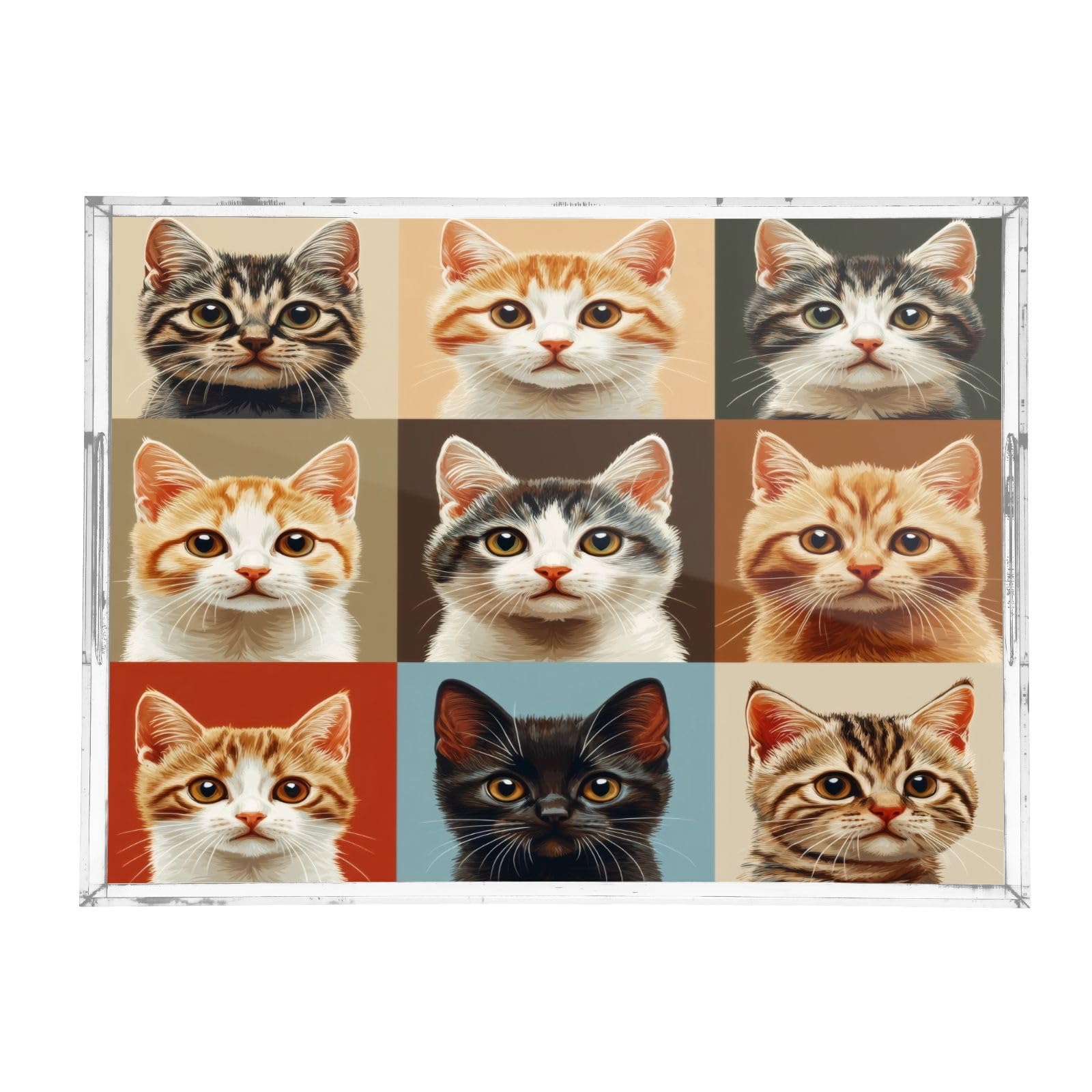Msyxl Cats Pattern Serving Tray for Coffee Table, Decorative Acrylic Tray Cats Pattern Tray with with Handles for Breakfast, Ottoman, Countertop, 12x16 in