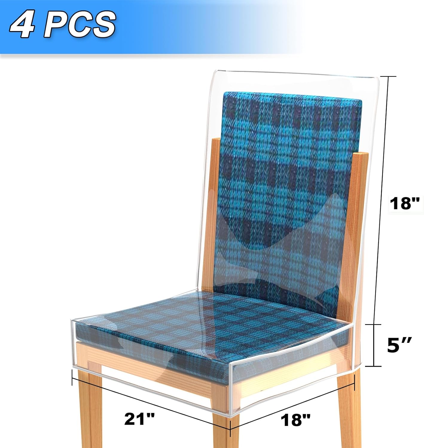Cosmos 4 Pcs Plastic Chair Covers Waterproof Dining Chair Cover with Backrests Clear PVC Chair Seat Protective Cover Heavy Duty Slipcover Plastic Dining Chair Dust Cover (Full Size - 4 Pcs)