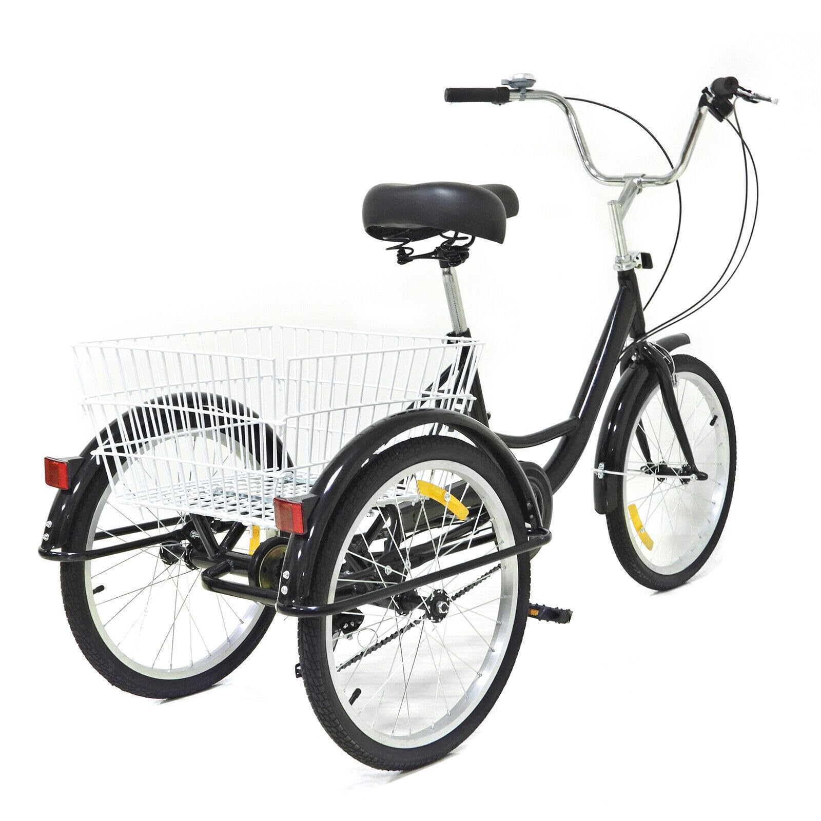 20 inch driewieler voor volwassenen, 1 versnelling, 3 wielen, senioren, fiets met mand, hoog koolstofstaal, cruiser-fiets voor ontspanning, winkelen, picknicks 20 inch driewieler voor volwassenen, 1 versnelling, 3 wielen, senioren, fiets met mand, hoog koolstofstaal, cruiser-fiets voor ontspanning, winkelen, picknicks