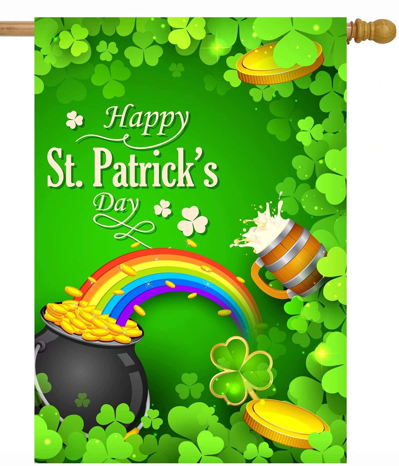 St. Patrick‘s Day Gartenflagge – Doppelseitig Mit Kleeblatt & Regenbogen, 71,1 X 101,6 Cm, Wetterfest