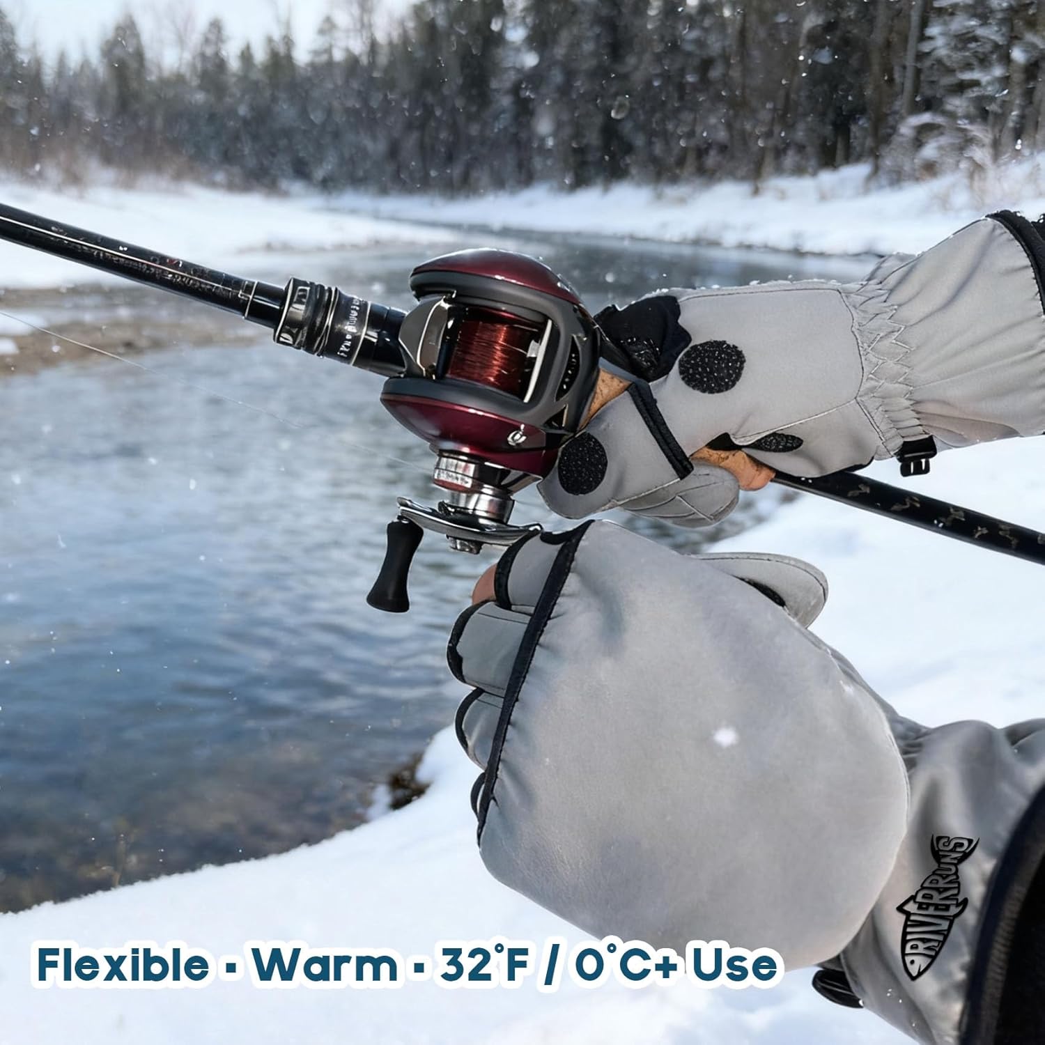 Riverruns Winter Fishing Gloves Convertible Mittens and Fingerless Gloves for Men Women, Ideal for Ice Fishing, Photography, Hunting, Outdoor Use - Image 5