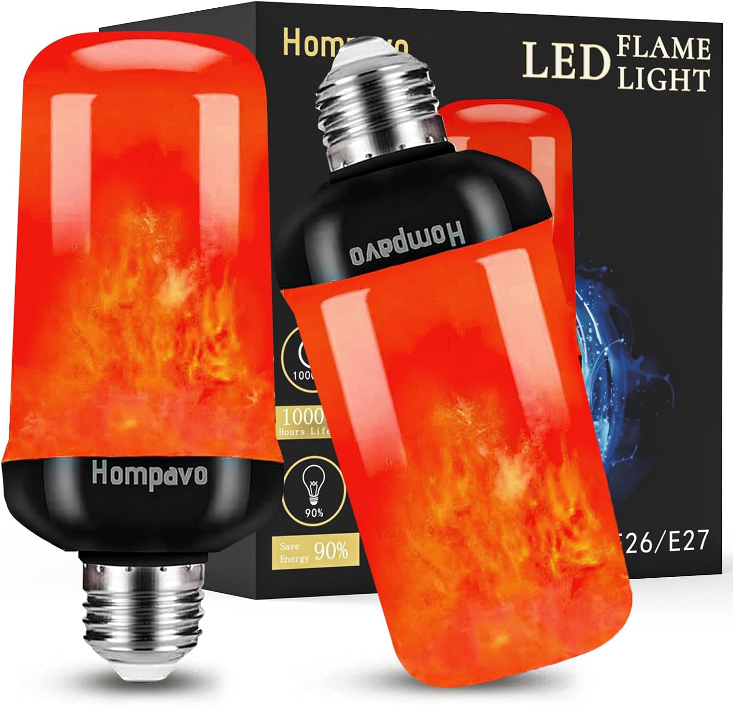 Hompavo 【Upgraded LED Flame Light Bulbs, 4-Mode Flickering Light Bulbs with Upside Down Effect, E26/E27 Flame Bulb for Halloween Christmas Party Indoor and Outdoor Home Decoration - 2 Red