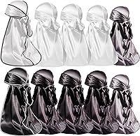 Vista 16 de ForceWave 10 piezas de cola larga sedosa Durags para mujeres y hombres, satén Durag 360 onda, Dorag, 10 piezas