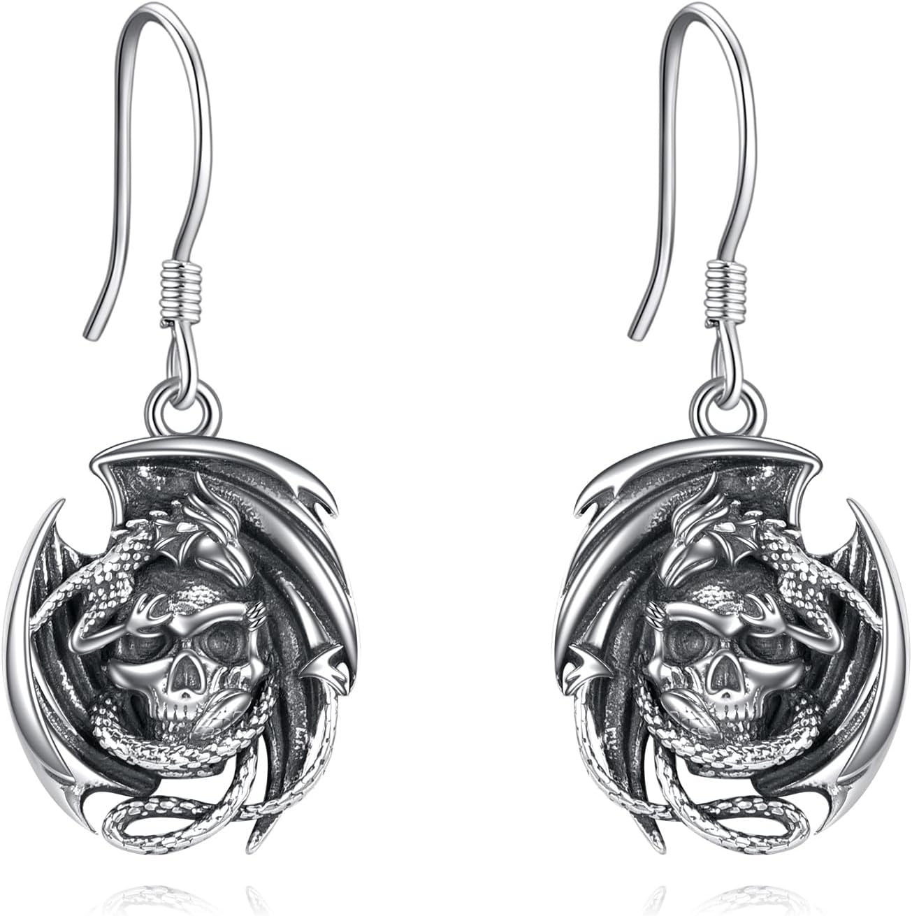 Skull Earrings 925 Sterling Silver Skeleton Dangle Dangling Drop Charm Earrings Gothic Punk Jewelry Halloween Gifts for Women Men