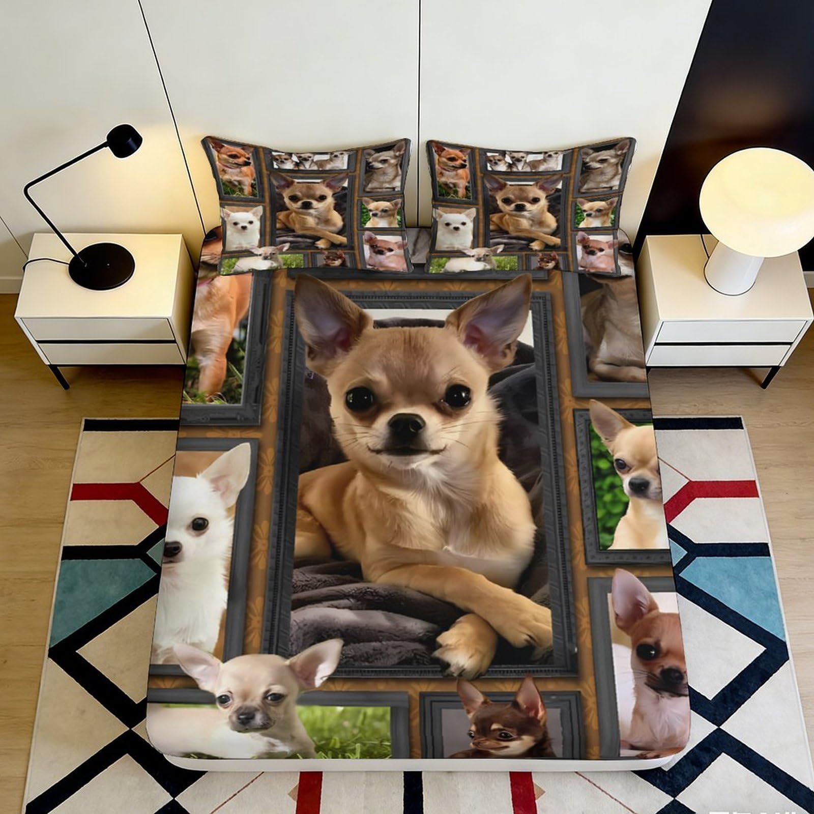 3D Printed Chihuahua Dog Fitted Sheet Microfiber Soft Breathable Puppy Bed Cover for Bedroom Guest Room Decor Mattress Protection 90x200x25cm