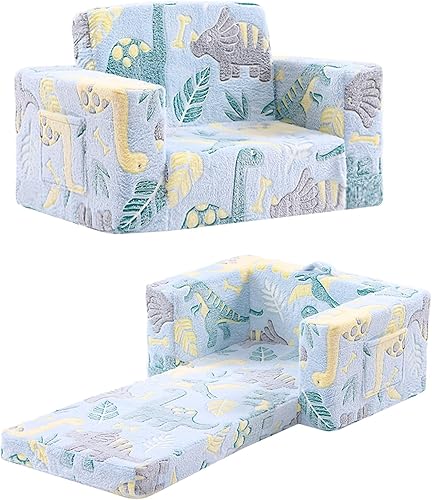 Silla para Niños Pequeños Sofá para Niños, Sofá 2 en 1 de Sherpa Suave para Niños Pequeños Sillón Desplegable que Brilla en la Oscuridad con Funda