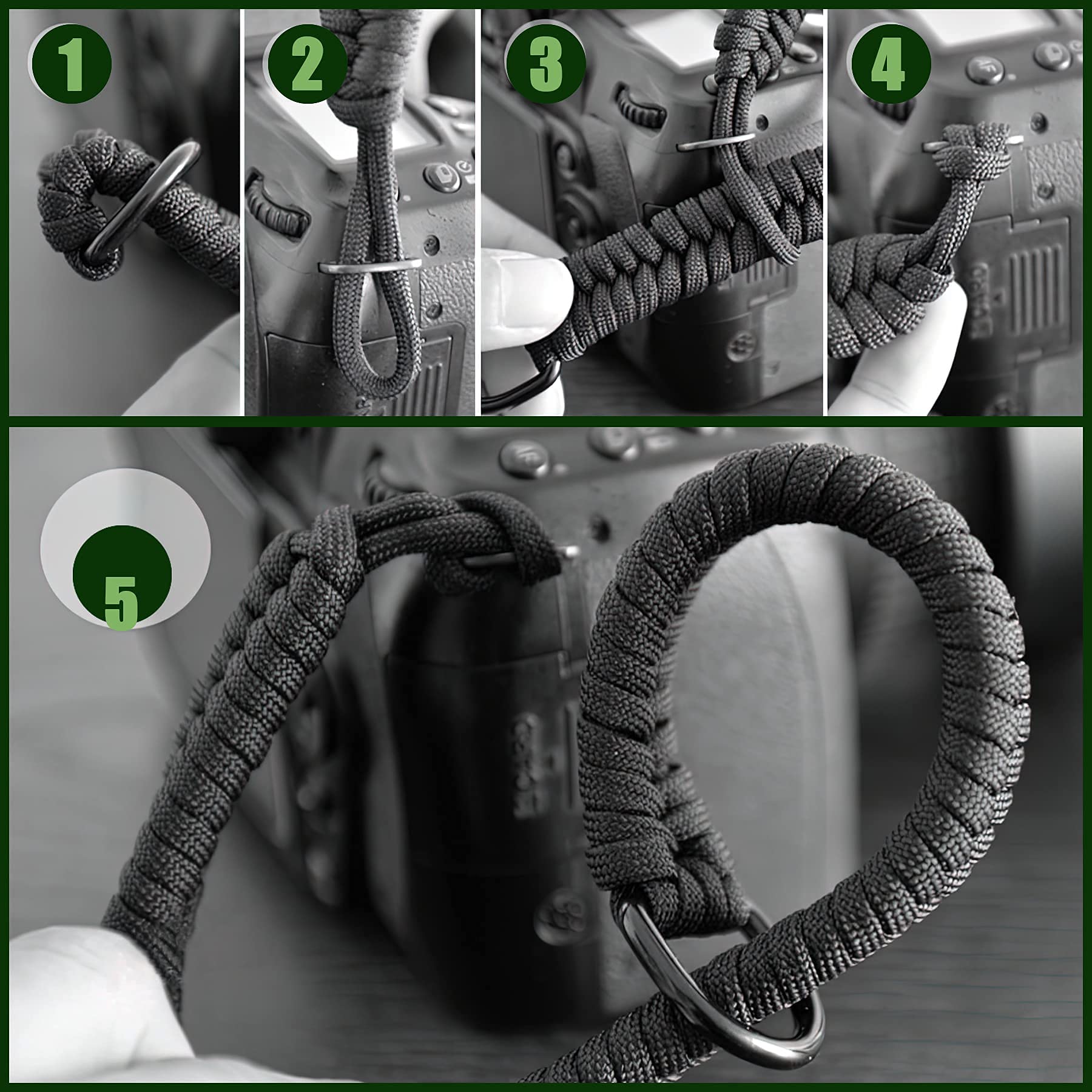 Dreamark Kamera Handschlaufe DSLR, Kameragurt aus Paracord 550 Schultergurt Kamera für Systemkamera Canon Sony Nikon Leica Panasonic Fuji Olympus DSLR SLR